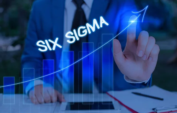 Conceptual hand writing showing Six Sigma. Business photo showcasing set of management techniques intended to improve business process.