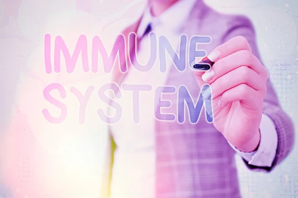 Texte d'écriture de mots Système immunitaire. Concept d'entreprise pour le réseau complexe travailler ensemble pour se défendre contre les germes . — Photo