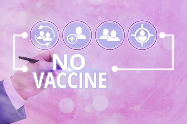 Word writing text No Vaccine. Business concept for not provided of immunity against one or several diseases. — 图库照片