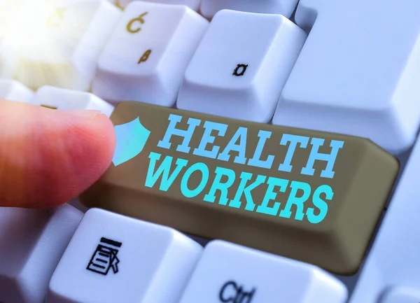 Γράμμα που δείχνει τους εργαζόμενους στην υγεία. Επιχειρηματική φωτογραφία που δείχνει ποιανού δουλειά είναι να προστατεύει την υγεία των κοινοτήτων τους. — Φωτογραφία Αρχείου