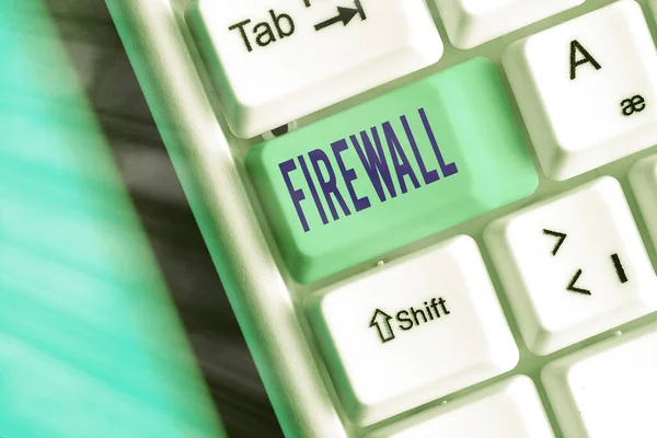 Handwriting text Firewall. Concept meaning protect network or system from unauthorized access with firewall.