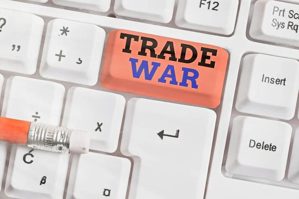 Conceptual hand writing showing Trade War. Business photo text a situation in which countries try to damage each other s is trade.