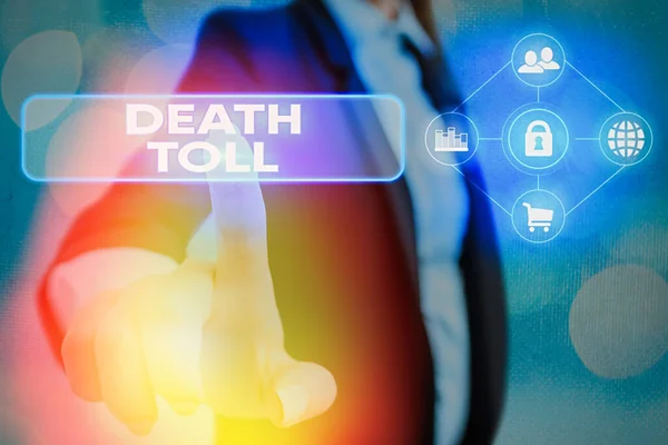 Ecriture conceptuelle montrant Death Toll. Photo d'affaires montrant le nombre de décès résultant d'un incident particulier . — Photo