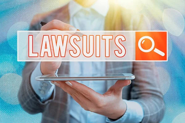 Text sign showing Lawsuits. Conceptual photo a claim or dispute brought to a law court for adjudication. — Stock Photo, Image
