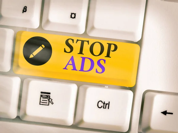 Fogalmi kézírás a Stop Ads-ről. Üzleti fotó bemutató program, amely eltávolítja a különböző típusú reklám Web. — Stock Fotó