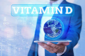 Textový nápis zobrazující vitamin D. Koncepční foto Výživa zodpovědná za zvýšení vstřebávání střev Prvky tohoto snímku poskytnuté NASA.