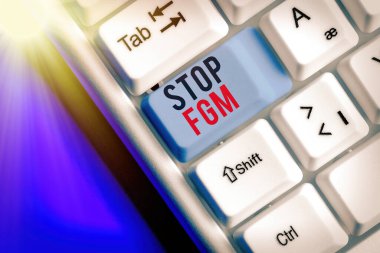 Kelime yazma metni Stop Fgm. Genital kesim ve sünnete son vermek için iş konsepti.