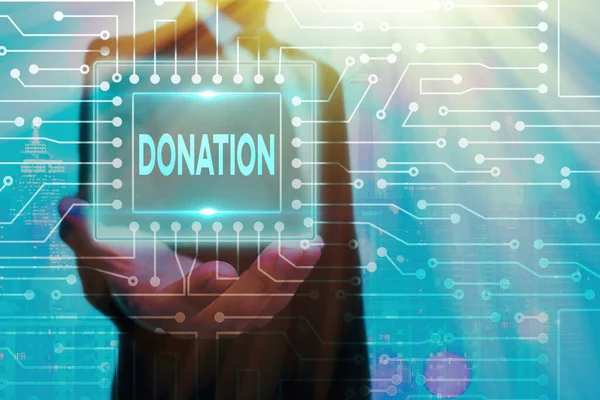 Konceptuell handstil som visar Donation. Business foto text något som ges till en välgörenhet, särskilt en summa pengar. — Stockfoto