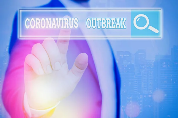 Handschrift tekst schrijven Coronavirus uitbraak. Concept betekent infectieziekte veroorzaakt door nieuw ontdekte COVID19. — Stockfoto