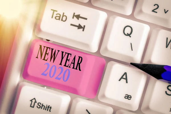 Konceptuell handstil visar nyår 2020. Business photo text Hälsning Fira semester Fresh Start Hälsningar. — Stockfoto