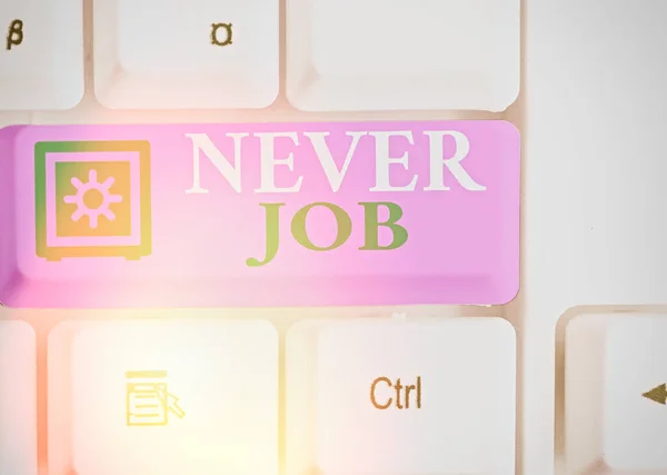 Conceptuele handschrift toont Nooit Job. Zakelijke foto presentatie Het kiezen van een baan die u geniet en verbeteren zal uw vaardigheden. — Stockfoto