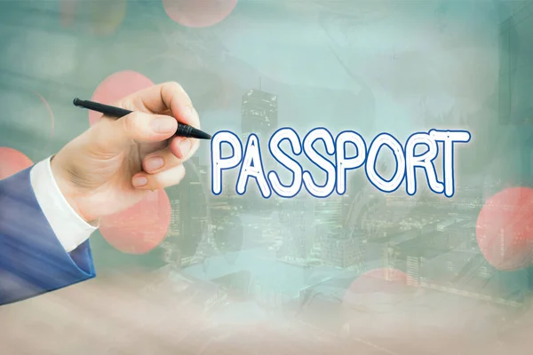 Ecriture conceptuelle montrant Passeport. Texte de la photo d'affaires document officiel délivré par un gouvernement certifiant l'identité . — Photo