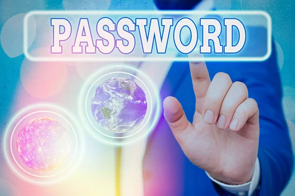Textzeichen mit Passwort. Konzeptfoto Geheimwort Phrase muss verwendet werden, um Zugang zu Ort oder Netzwerk zu erhalten Elemente dieses Bildes, das von der Nasa geliefert wurde. — Stockfoto