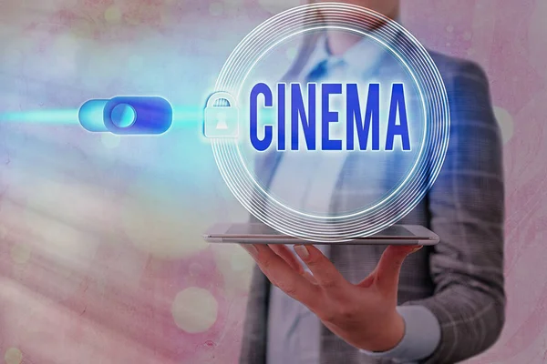 Text sign showing Cinema. Conceptual photo theater where movies are shown for public entertainment Movie theater. — Stock Photo, Image