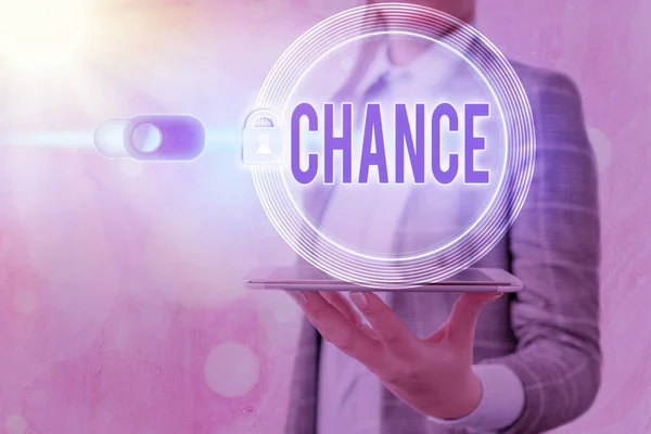 Signo de texto que muestra Chance. Foto conceptual otra oportunidad para lograr o adquirir algo que desea . — Foto de Stock