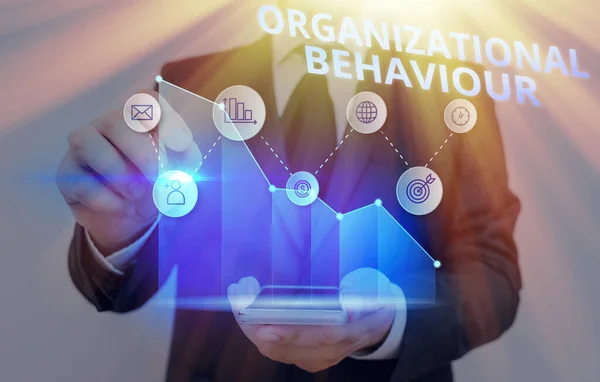 Writing note showing Organizational Behaviour. Business photo showcasing the study of the way showing interact within groups. — Stock Photo, Image