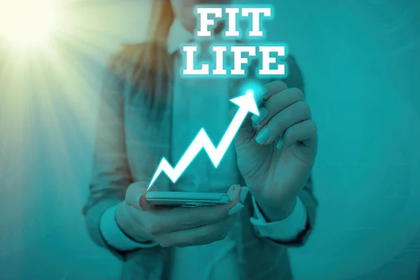 Conceptual hand writing showing Fit Life. Business photo showcasing maintaining a healthy weight with diet and exercise Healthy living. — Stock Photo, Image