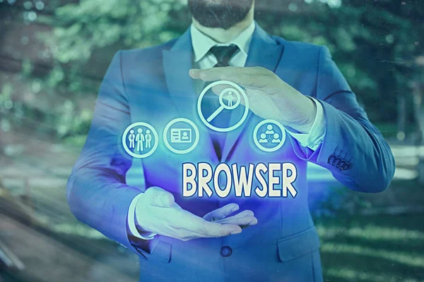 Handwriting text Browser. Concept meaning Computer program Graphical user interface Displaying HTML files. — Stock Photo, Image