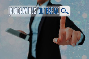 Coronavirüs salgınını gösteren kavramsal el yazısı. Yeni keşfedilen COVID19 'un sebep olduğu iş metni bulaşıcı hastalığı.
