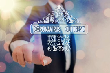 Coronavirüs salgınını gösteren kavramsal el yazısı. Yeni keşfedilen COVID19 'un sebep olduğu bulaşıcı hastalıkları gösteren iş fotoğrafı..