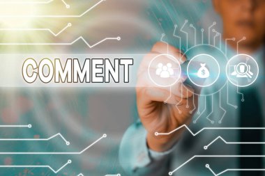 Word metin yazma yorum. İş kavramı görüş iletişim tepki ifade sözlü yazılı açıklama için.