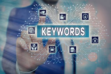 Anahtar kelimeleri gösteren metin işareti. Büyük öneme sahip bir kod kavramının anahtarı görevi gören kavramsal fotoğraf kelimesi.