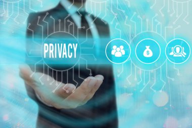 Mahremiyet gösteren kavramsal el yazısı. İş fotoğrafı metni gösteri konularını ve bilgileri gizli tutma hakkı.