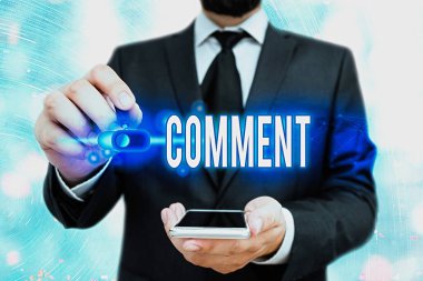 Word metin yazma yorum. İş kavramı görüş iletişim tepki ifade sözlü yazılı açıklama için.