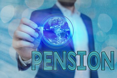 El yazısı emekli maaşı. Kavram, emeklilikten sonra gelir yaşlılarının kazandığı anlamına gelir. Bu görüntünün elementleri NASA tarafından döşenmiştir..