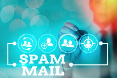Writing note showing Spam Mail. Business photo showcasing Intrusive advertising Inappropriate messages sent on the Internet.