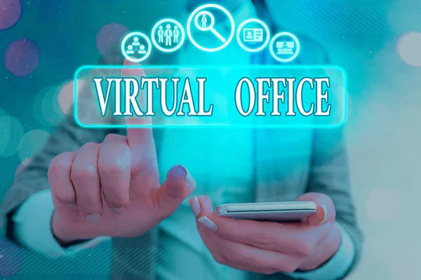 Tekst: Virtuelt kontor. Forretningskonsept for forretningsdomene til enhver virksomhet eller organisasjon . – stockfoto