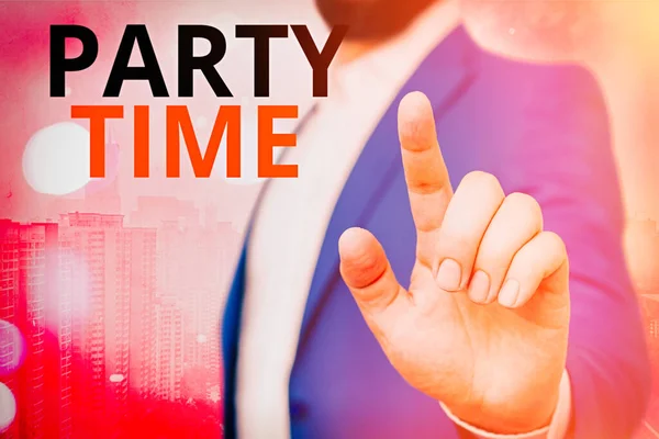 Text sign showing Party Time. Conceptual photo the right moment to celebrate and have fun in social event. — Stock Photo, Image