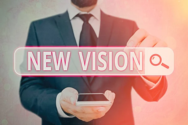 Kézírás szöveg New Vision. Koncepció jelentése látva néhány jövőbeni fejlesztések Remélhetőleg a jövőben. — Stock Fotó