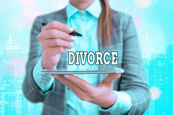 Signo de texto que muestra divorcio. Foto conceptual Disolución legal del matrimonio Separación Desacuerdo de ruptura . —  Fotos de Stock