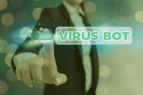 Scrittura concettuale mano che mostra Virus Bot. Foto aziendale in mostra malware dannoso auto-propagazione progettato per infettare un host . — Foto Stock