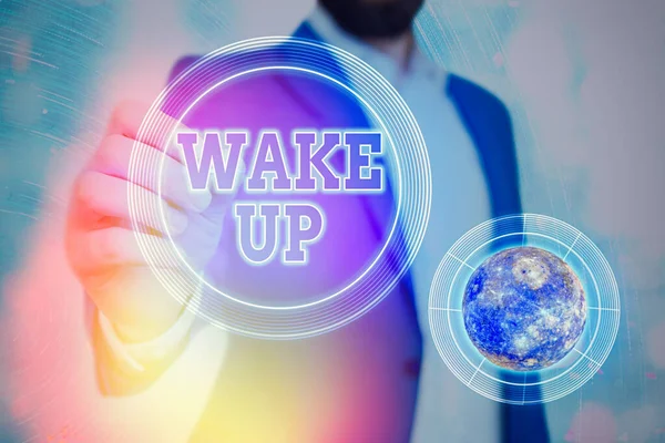 Текст почерка Wake Up. Концепция, означающая пример демонстрации пробуждения или пробуждения Восстания Элементы этого изображения, предоставленного НАСА . — стоковое фото