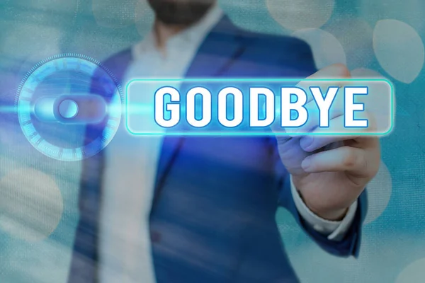Szóírás szöveg Viszlát. Üzleti koncepció a jó kívánságok kifejezésére, amikor elválnak vagy véget érnek a beszélgetések. — Stock Fotó