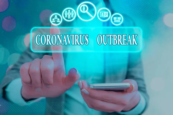 Pisanie tekstu o epidemii koronawirusów. Koncepcja biznesowa dotycząca chorób zakaźnych spowodowanych nowo odkrytym COVID19. — Zdjęcie stockowe