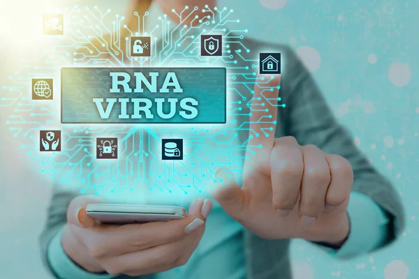 Scrittura di testo a mano Rna Virus. Concetto che significa che un'informazione genetica del virus è immagazzinata sotto forma di RNA . — Foto Stock