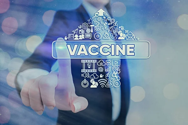 Ecriture conceptuelle montrant Vaccin. Photo d'affaires montrant la préparation de micro-organismes tués ou d'organismes vivants atténués . — Photo