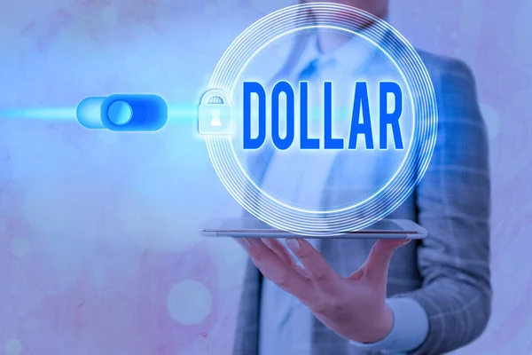 Dolar 'ı gösteren mesaj işareti. Kavramsal fotoğraf. Bir dolar değerinde bir kağıt para.. — Stok fotoğraf