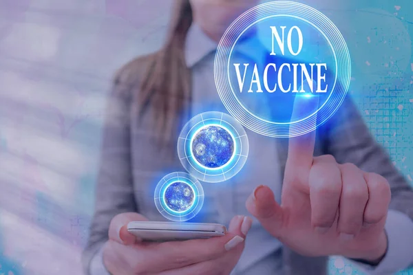 Handwriting text writing No Vaccine. Concept meaning not provided of immunity against one or several diseases Elements of this image furnished by NASA. — Stock Photo, Image