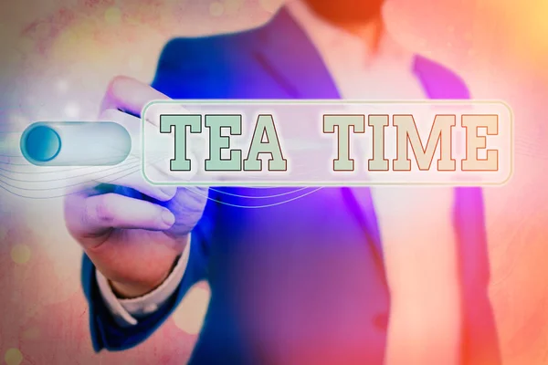 Parola di scrittura del testo Tea Time. Concetto di business per il tempo nel pomeriggio, quando alcuni mostrano mangiare un piccolo pasto . — Foto Stock