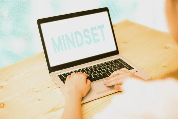 Conceptual hand writing showing Mindset. Business photo showcasing the mental and emotional attitude that focuses on bright side. — Stockfoto