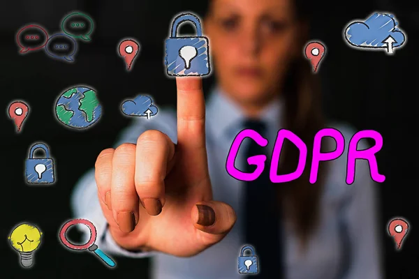 Texte d'écriture de mots Gdpr. Concept d'entreprise pour une réglementation protégeant les données de démonstration et la vie privée des citoyens de l'UE . — Photo