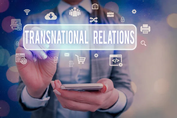 Handstilstext om transnationella relationer. Begreppet internationell politisk relation Diplomati. — Stockfoto