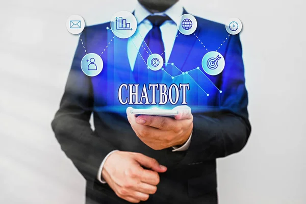 Manuscrito texto Chatbot. Conceito que significa um tipo de programa de computador que simula a conversa . — Fotografia de Stock
