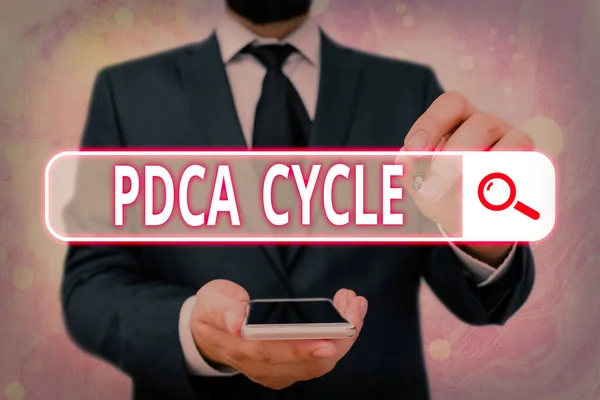 Handskrift text Pdca cykel. Begreppet användning för att kontrollera och fortsätta förbättra processer och produkter. — Stockfoto