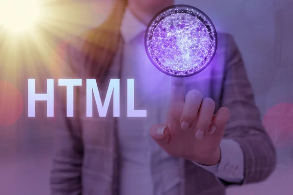 Nota de escritura que muestra Html. Foto de negocios mostrando la lingua franca para publicar hipertexto en la World Wide Web Elementos de esta imagen proporcionados por la NASA . —  Fotos de Stock