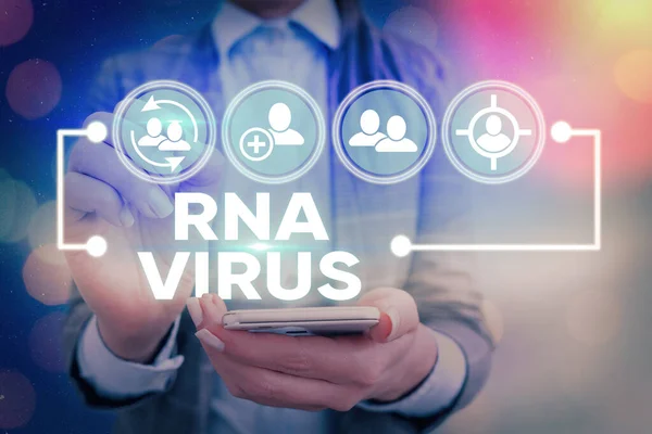 Writing note showing Rna Virus. Business photo showcasing a virus genetic information is stored in the form of RNA.